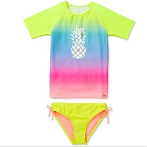 XOXO Girls Pineapple Short Sleeve Rash Guard Swimsuit Set